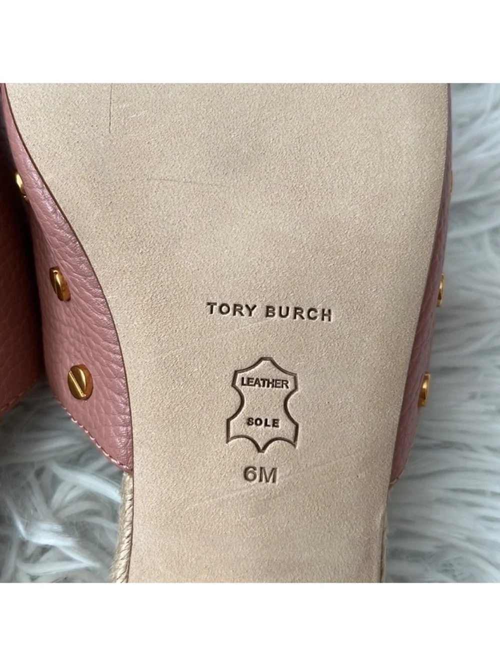 Tory Burch Women’s Pink moon Leather Slide Sandals with Gold Logo size 6